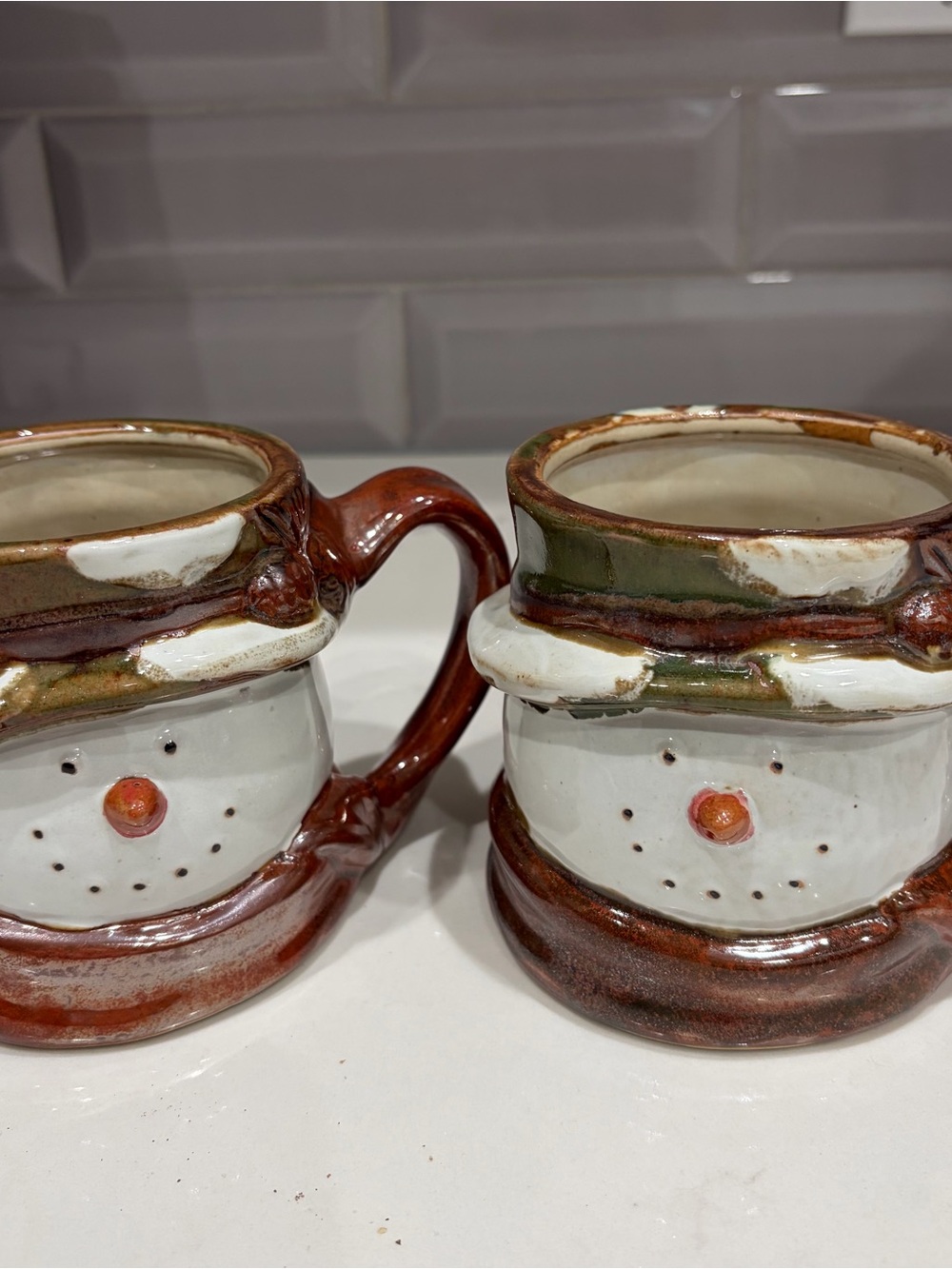 St. Nicholas Square FOREST FRIENDS 16oz Mugs Figural Snowman Head Hand Painted